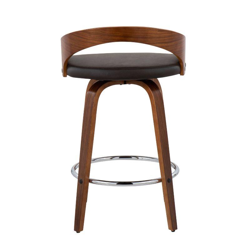 Mid-Century Modern Swivel Leather Counter Stool in Dark Brown