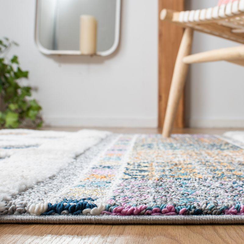 Ivory Square Shag Area Rug with Boho-Chic Fringe - Hand-knotted Synthetic