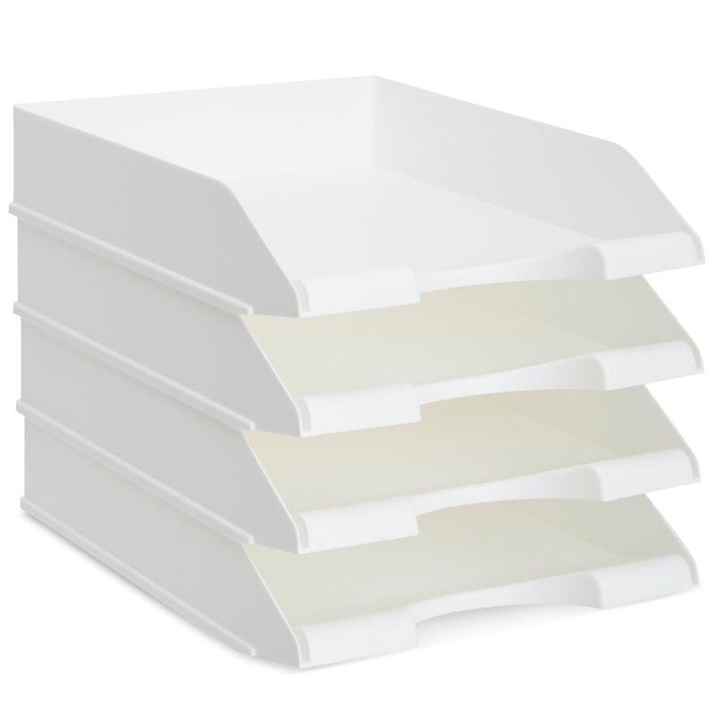 Stockroom Plus 4 Pack Stackable Paper Trays for Letter Documents, Desktop File Organizers, 10 x 13.45 x 2.5 In - White
