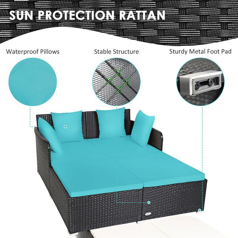 Costway Outdoor Patio Rattan Daybed Pillows Cushioned Sofa Furniture Turquoise