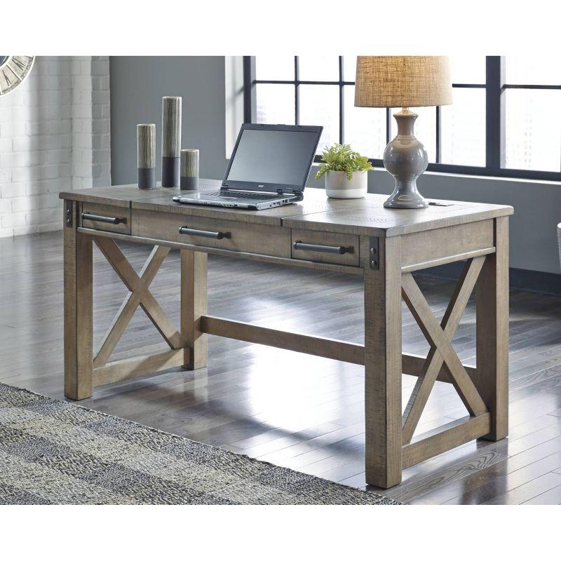 Rustic Farmhouse Gray Pine Corner Desk with Power Outlets and USB Ports