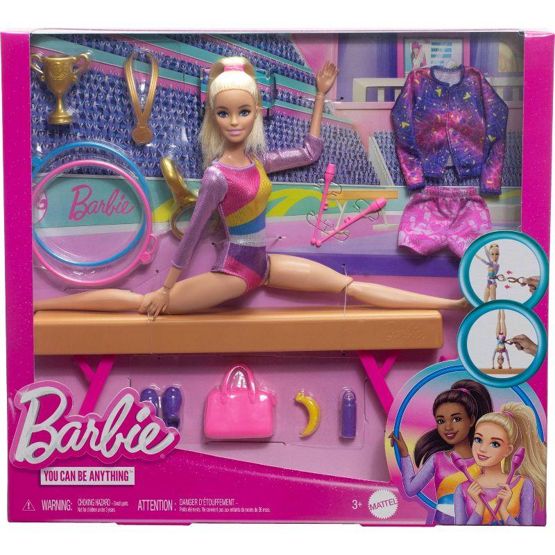 Barbie Gymnastics Playset with Blonde Fashion Doll, Balance Beam, 10+ Accessories & Flip Feature with Blonde Hair