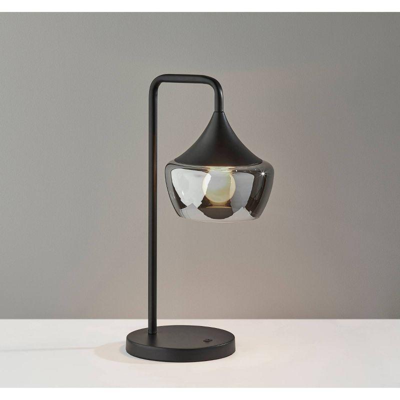 Contemporary Eliza Black Metal Table Lamp with Smoked Glass Shade