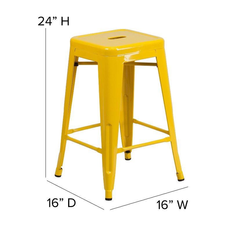 24" Backless Yellow Metal Indoor-Outdoor Counter Stool