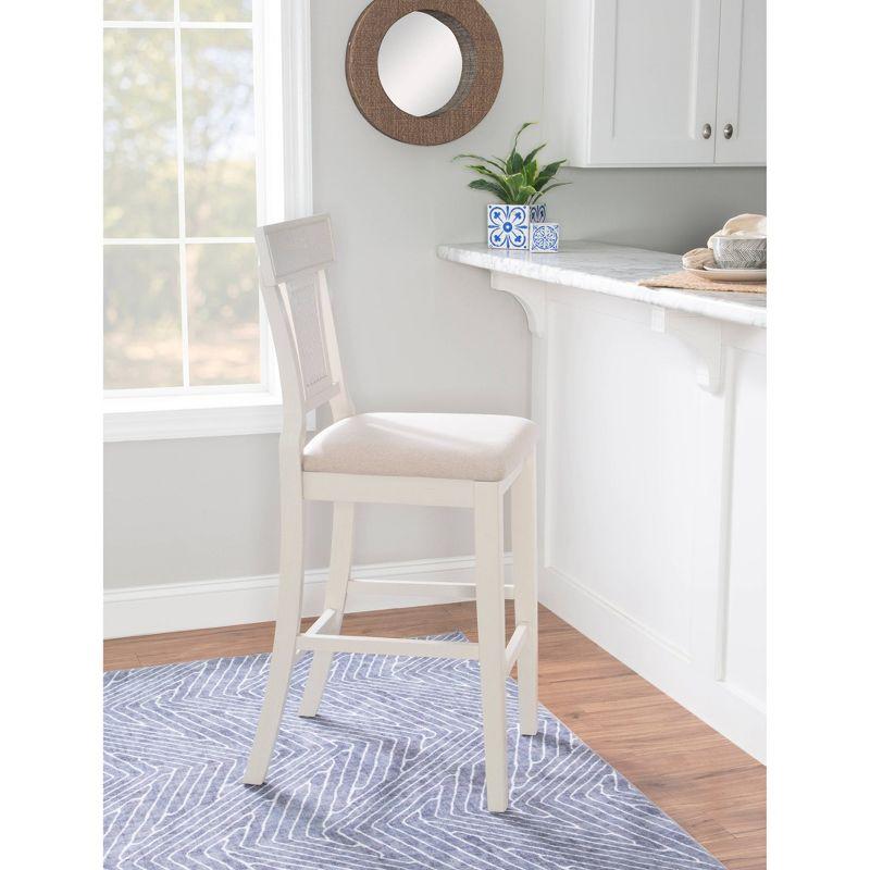 Rylan Handwoven Back Barstool White - Linon: Upholstered, Rubberwood Legs, Mid-Century Modern, Fixed Height
