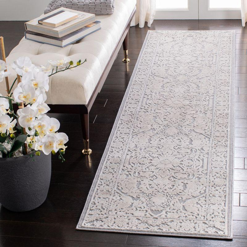 Elegant Grey Floral Hand-Knotted Runner Rug - Easy Care 2'3" x 6'