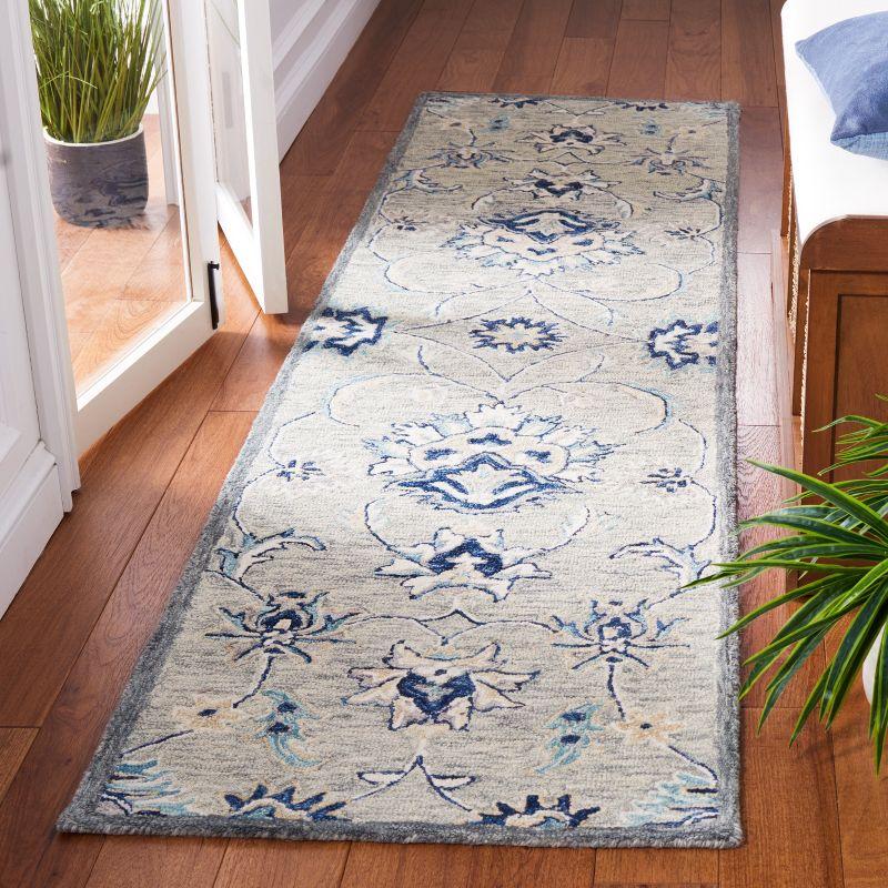 Handmade Blue Wool Tufted Area Rug 27" x 9'