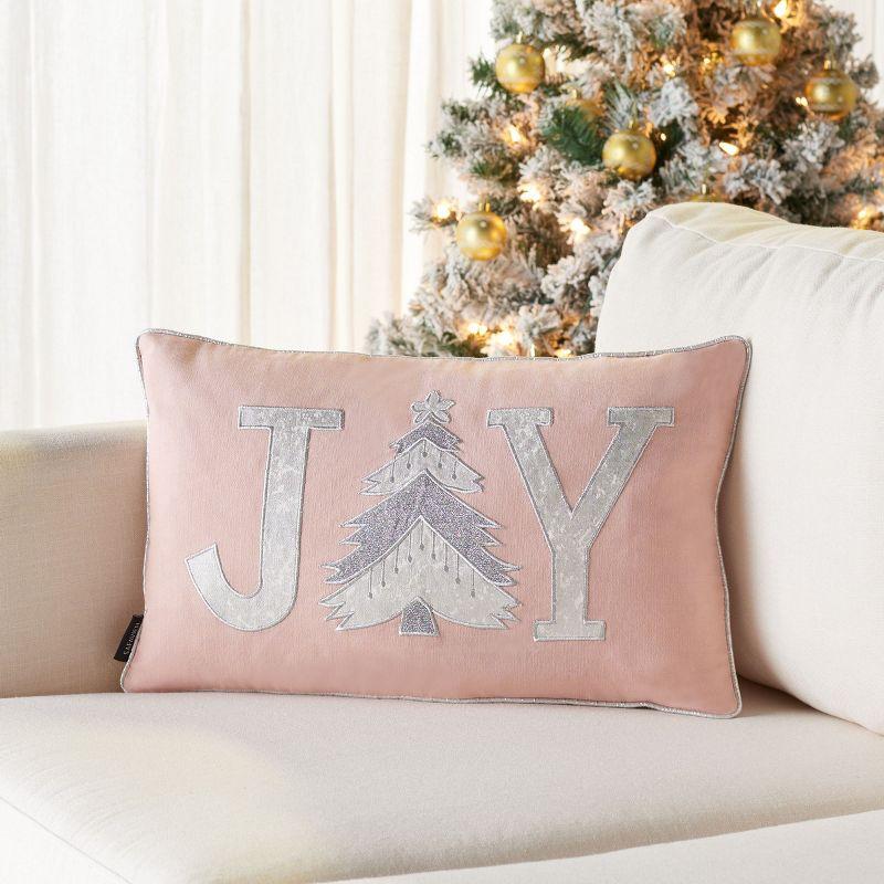 Joy Holiday Tree Pillow - Blush Pink - 12"X20" - Safavieh