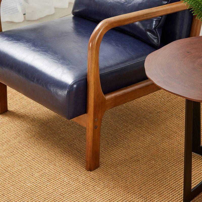 Mid-Century Modern Leatherette Arm Accent Chair Walnut Rubberwood Frame Navy Blue - Glitzhome: PU Upholstery, Tapered Legs, Office/Home Use