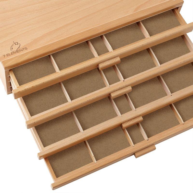 7 Elements Wooden Artist Storage Supply Box for Pastels, Pencils, Pens, Markers, Brushes and Tools