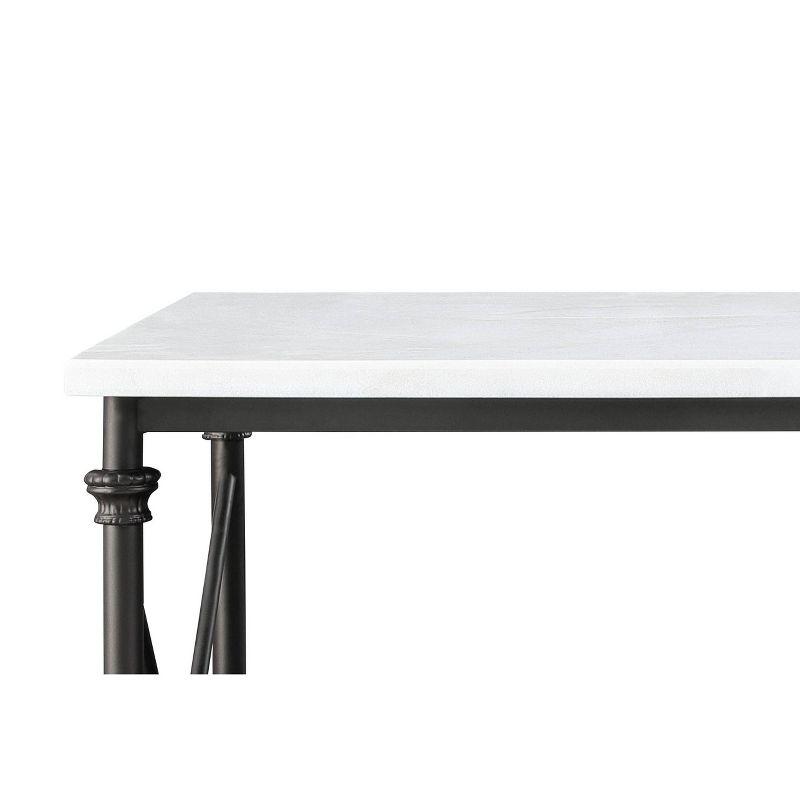 50" Brahm Kitchen Island White Cultured Stone/Gray Finish - Acme Furniture: Modern Seating, Metal Frame, Storage Shelves