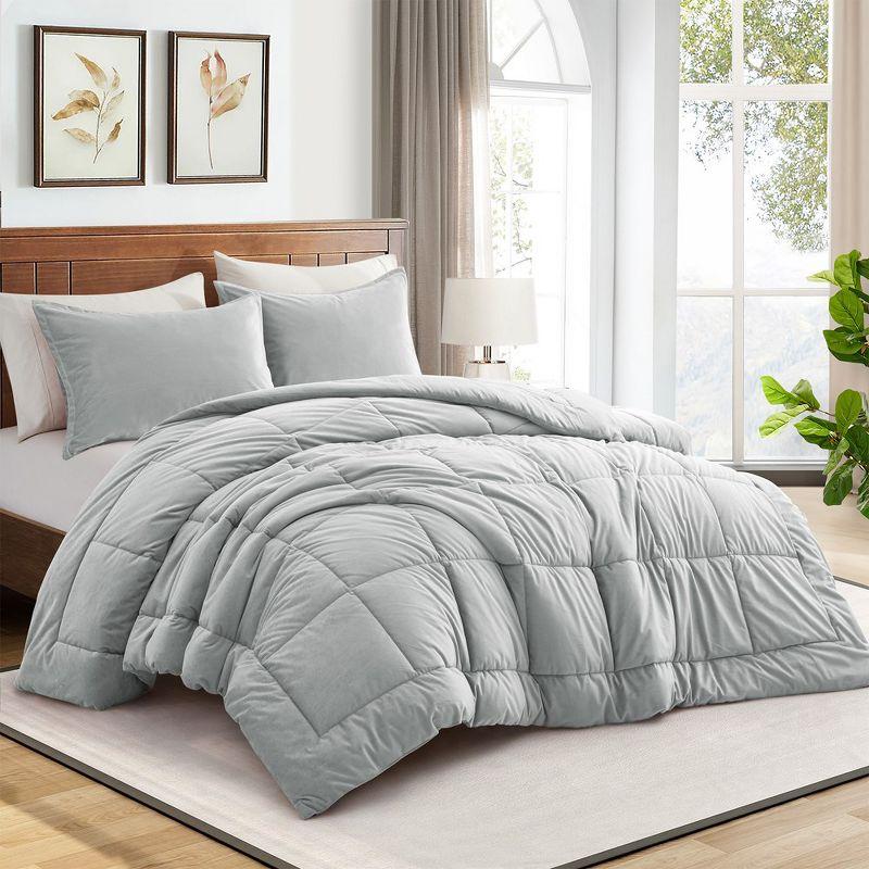 King Gray Reversible Velvet Down Alternative Comforter Set