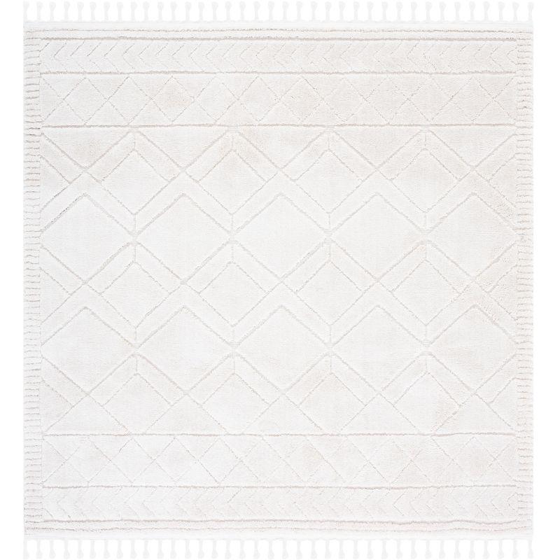 Ivory Square Hand-Knotted Wool Moroccan Rug