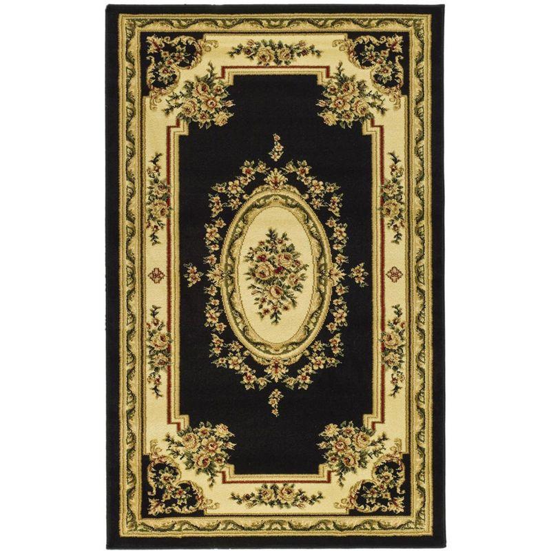 Black and Ivory Floral Synthetic Rectangular Area Rug