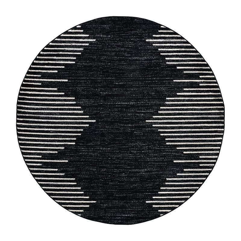 World Rug Gallery Area Rug Bohemian Stripe Jute Rug Carpets for Living Room Rugs for Sale - BLACK 6' Round