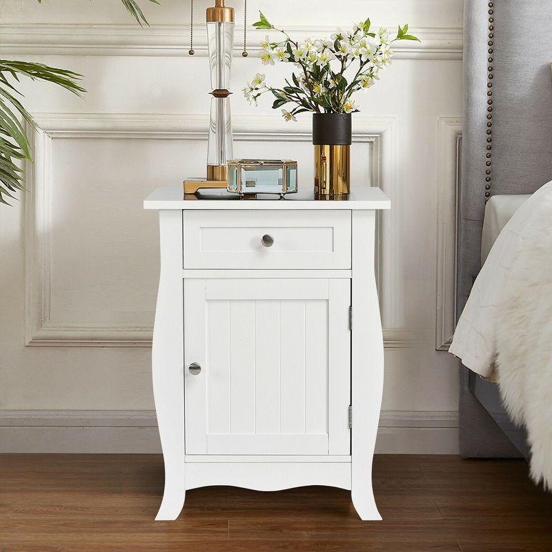 Costway Accent End Table with Drawer Storage Cabinet Wooden Nightstand White