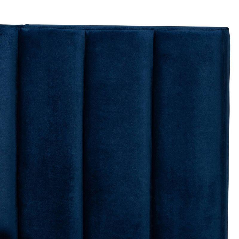 Elegant Navy Blue Velvet Queen Bed with Extended Tufted Headboard