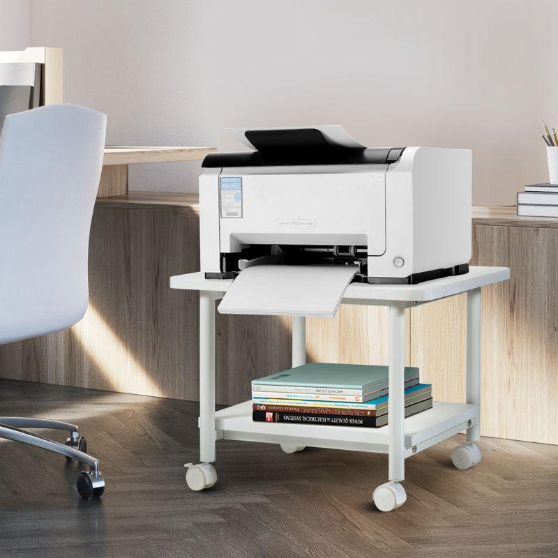 White 2-Tier Rolling Under Desk Printer Cart with Storage Shelves