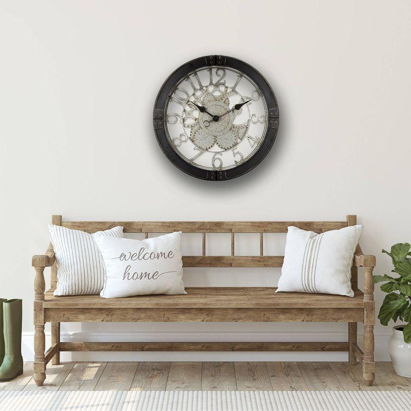 16" Gear Wall Clock with Open See Through Dial - Westclox: Quartz Movement, Industrial Black Frame