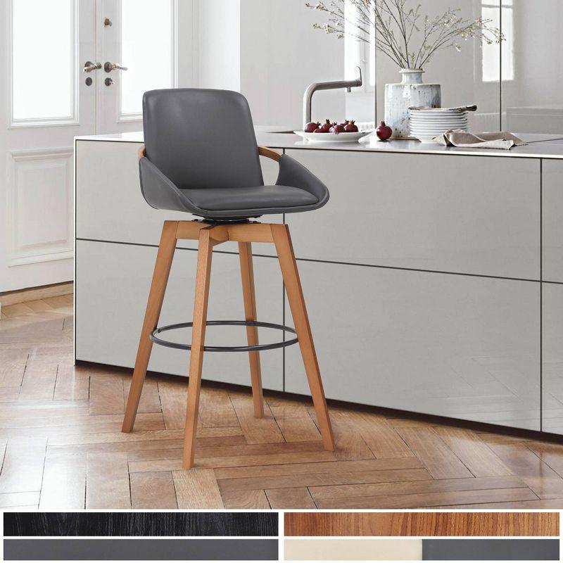 26" Baylor Faux Leather Wood Swivel Counter Height Barstool Gray/Walnut - Armen Living