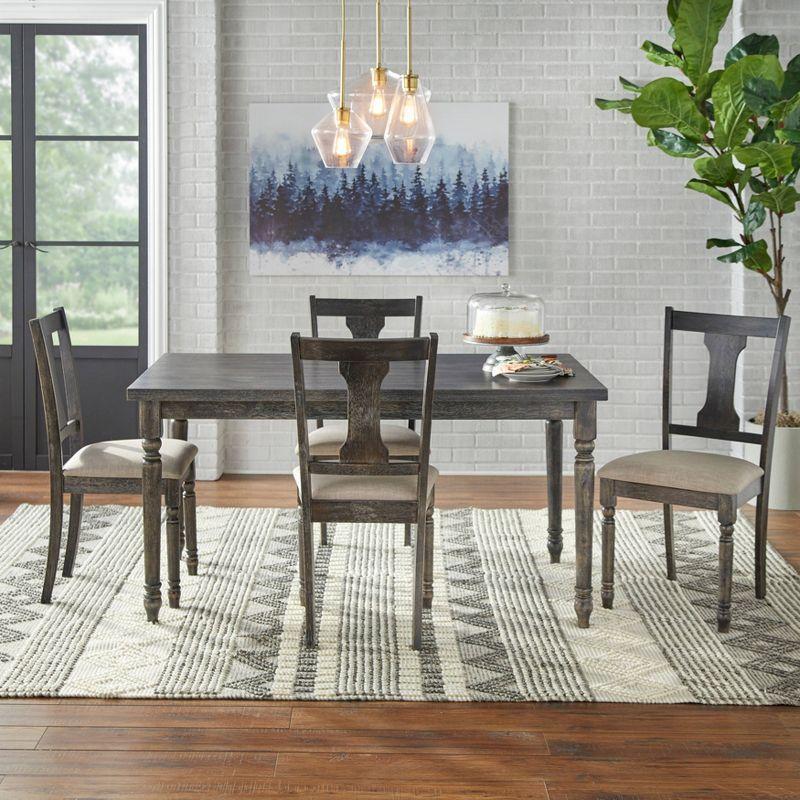 5pc Burntwood Dining Set Gray - Buylateral: Farmhouse-Inspired, Rubberwood & MDF, Non-Extension Rectangle Table