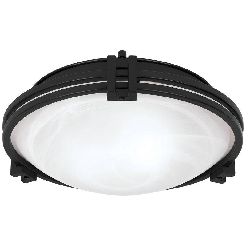 Possini Euro Design Deco Modern Ceiling Light Flush Mount Fixture 12 3/4" Wide Black 2-Light Marbleized White Glass Bowl Shade for Bedroom Kitchen