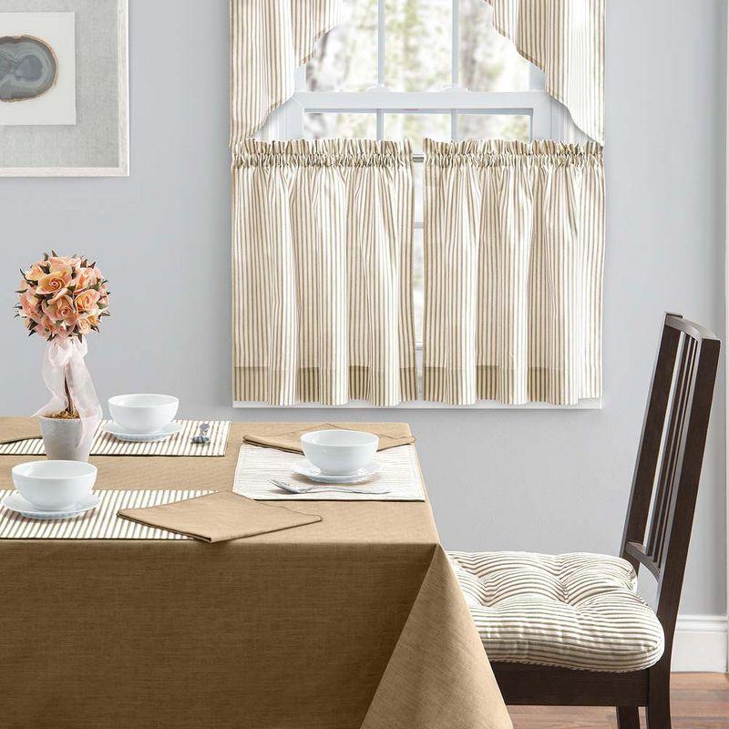 Ellis Curtain Plaza Classic Ticking Stripe Printed on Natural Ground 1.5" Rod Pocket Tailored Swag 56" x 36" Tan