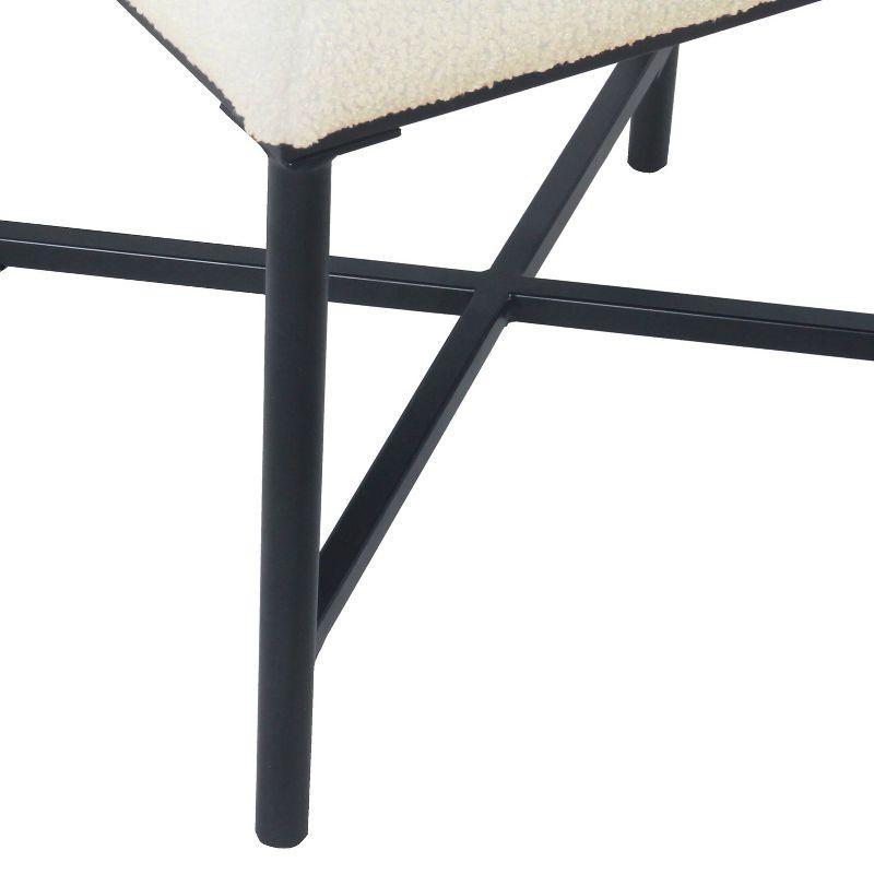 Square Metal Ottoman Cream Faux Sheepskin - HomePop: Matte Black Base, Living Room Seating