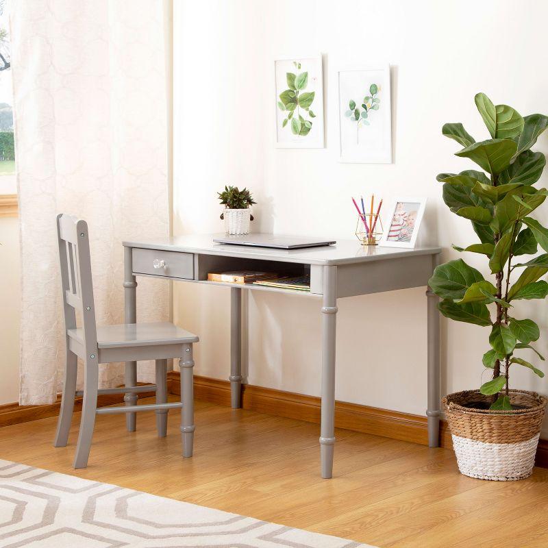 Gray Wooden Kids' Writing Desk with Drawer and Chair