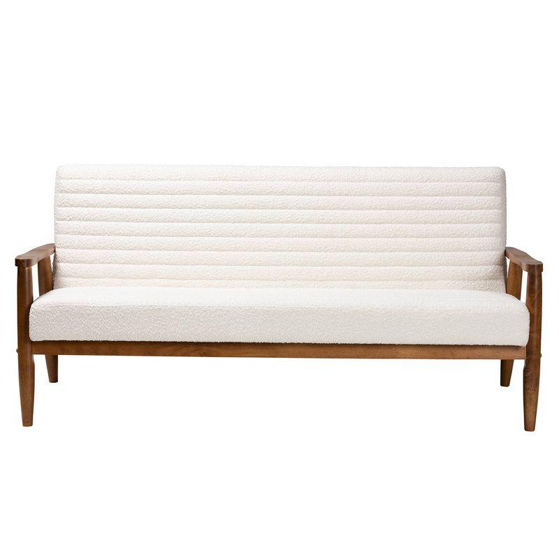 Mid-Century Modern Brown Tufted Fabric Sofa with Wood Frame