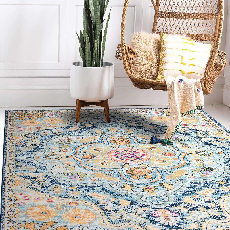 World Rug Gallery Distressed Vintage Bohemian Navy 5' x 7' Area Rug:  Medallion Pattern,  Pet Friendly,  Stain-Resistant,  Low Pile