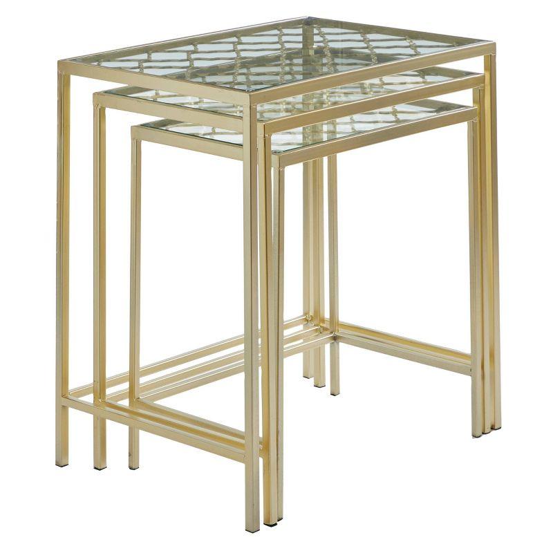 Olivia & May Metal Nesting Tables Pale (Set of 3) Gold: Satin Finish, Glass Surface, Iron Frame, No Assembly Required