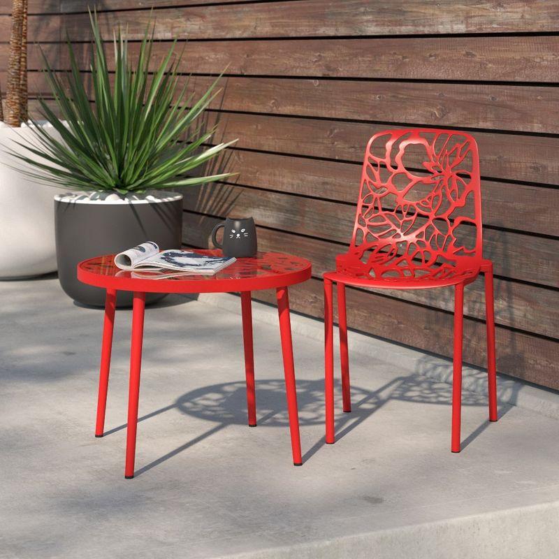 LeisureMod Devon Modern Aluminum Outdoor Stackable Dining Chair, Red