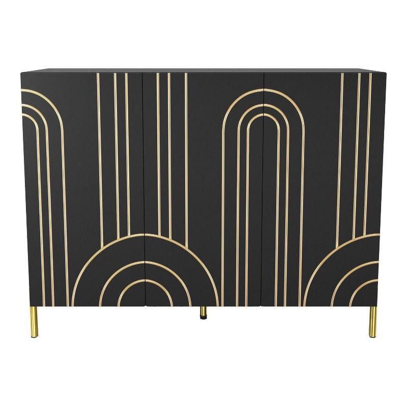 24/7 Shop At Home Touchsoft Glam 4 Shelf Sideboard Buffet with Adjustable Shelves Black: Modern Storage Credenza, Metal Frame