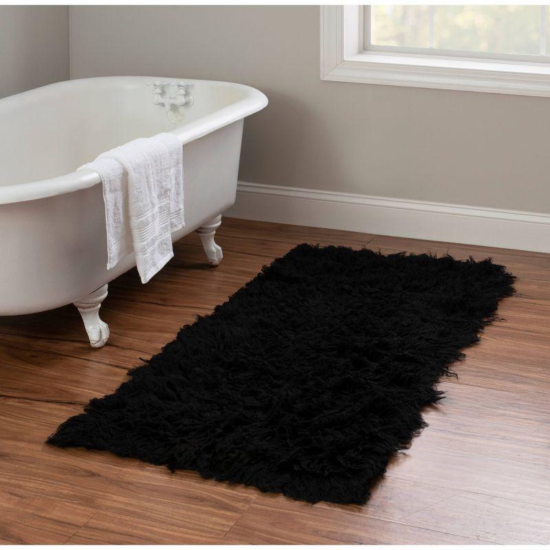 Handmade Black Rectangular Shag Wool Area Rug