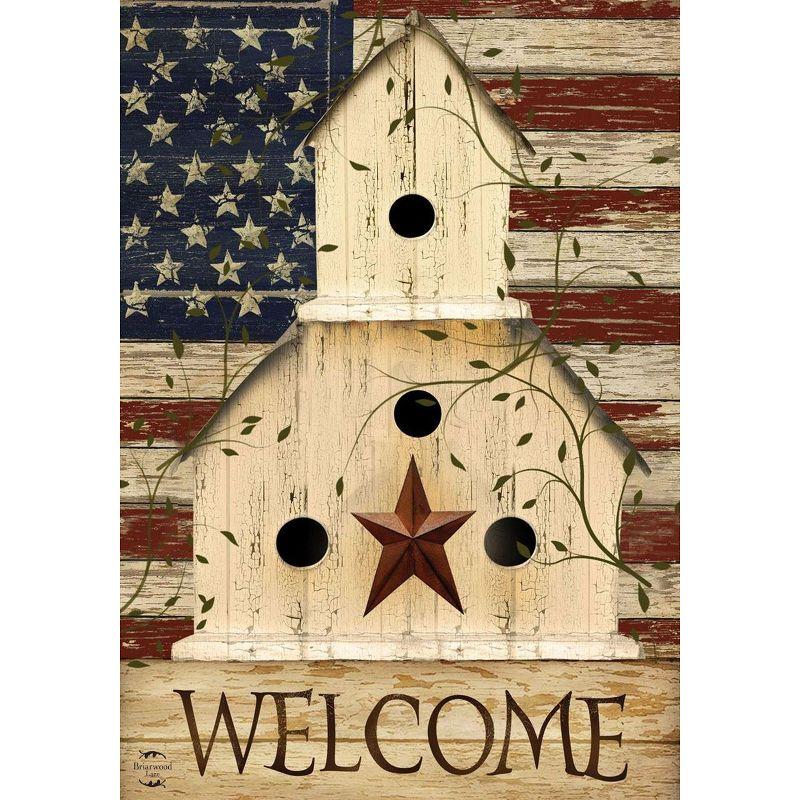 Americana Welcome House Flag Primitive Patriotic 28" x 40" Briarwood Lane