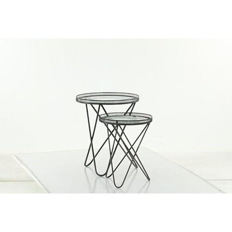 Set of 2 Industrial Metal Accent Tables Gray - Olivia & May: Tempered Glass Top, No Assembly Required