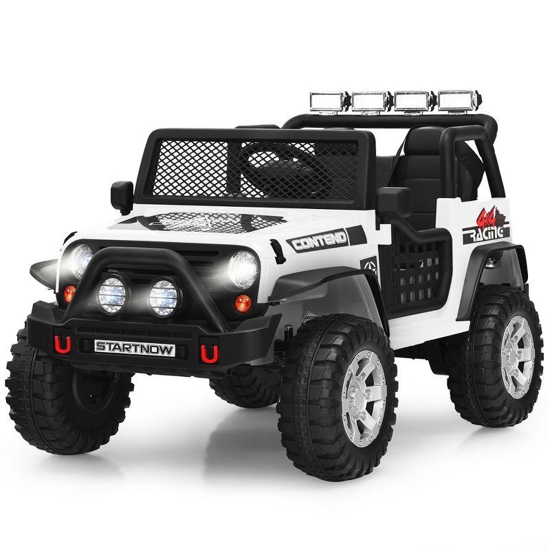 White 12V Kids Ride-On Truck with Remote Control and LED Lights