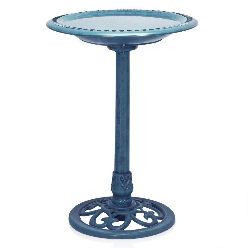 Alpine Pedestal Birdbath with Scrollwork Base and Stakes