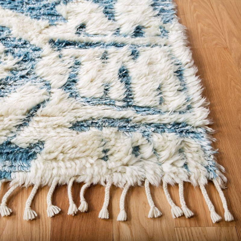 Ivory and Blue Hand-Knotted Wool Viscose 8' x 10' Rug