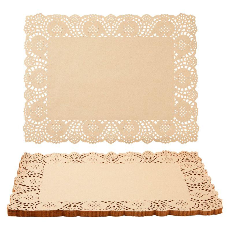 Brown Lace Paper Doilies Rectangular Disposable Placemats 16"