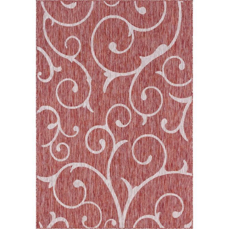 Unique Loom 4' 1 x 6' 1 Rectangle Indoor/Outdoor Botanical Rust Red Area Rug