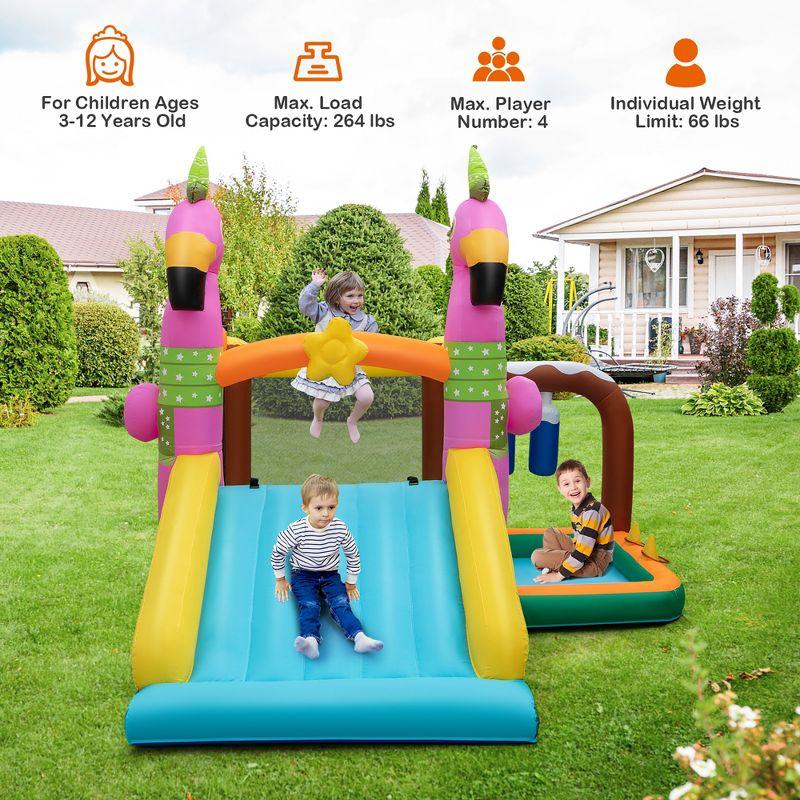 Costway Flamingo-Themed Bounce Castle 7-in-1 Kids Inflatable Jumping House