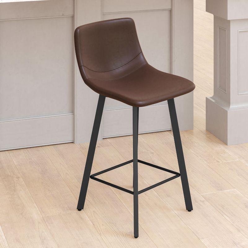 Emma and Oliver 2PK Faux Leather Upholstered 30" Bar Stools with Matte Metal Frames - Chocolate