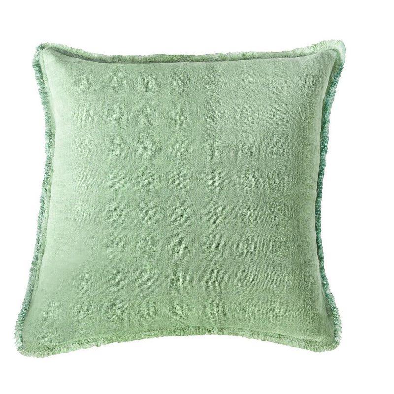 Green Fringe Soft Linen Euro Pillow with Hypoallergenic Fill