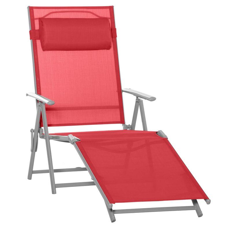 Coastal Breeze Portable Red Mesh Chaise Lounge with Adjustable Backrest