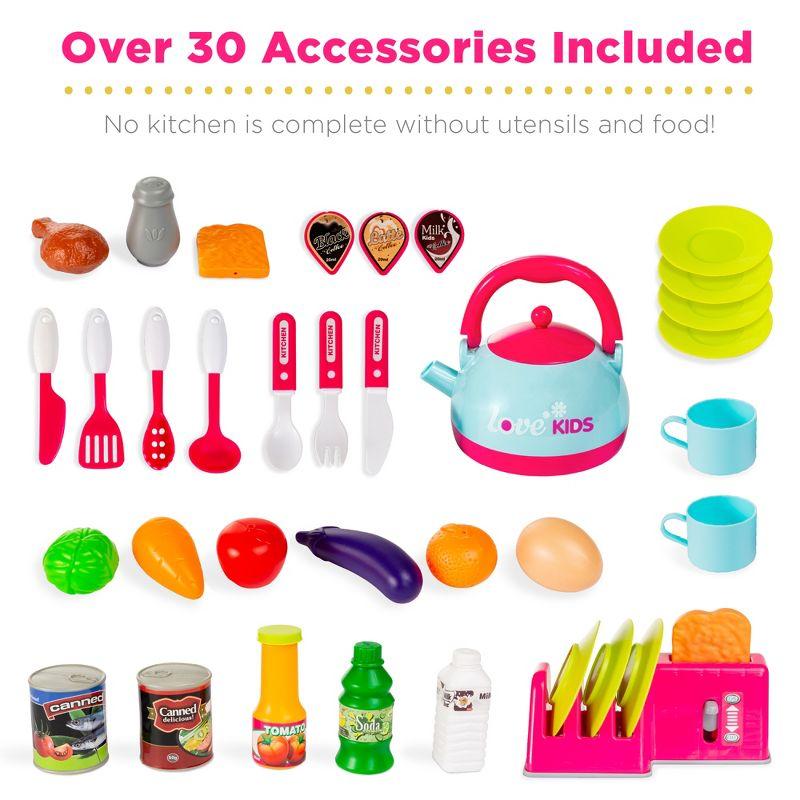 Best Choice Products Pretend Play Kitchen Toy Set for Kids with Water Vapor Teapot, 34 Accessories, Sounds