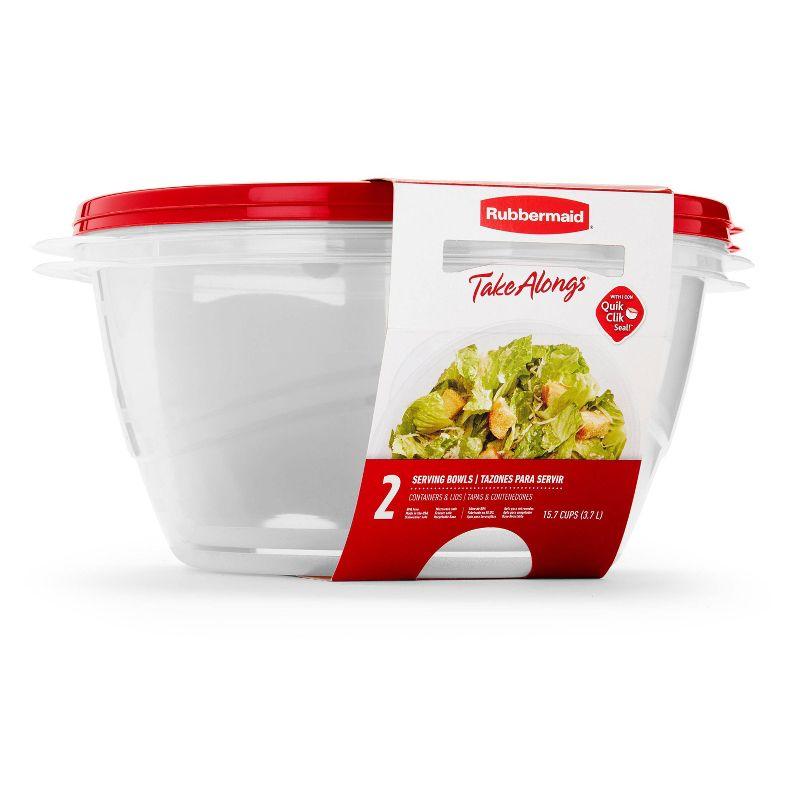 Rubbermaid TakeAlong 15.7 Cup Plastic 2pk Serving Bowls Clear: BPA-Free Food Storage Containers, Microwave & Freezer Safe