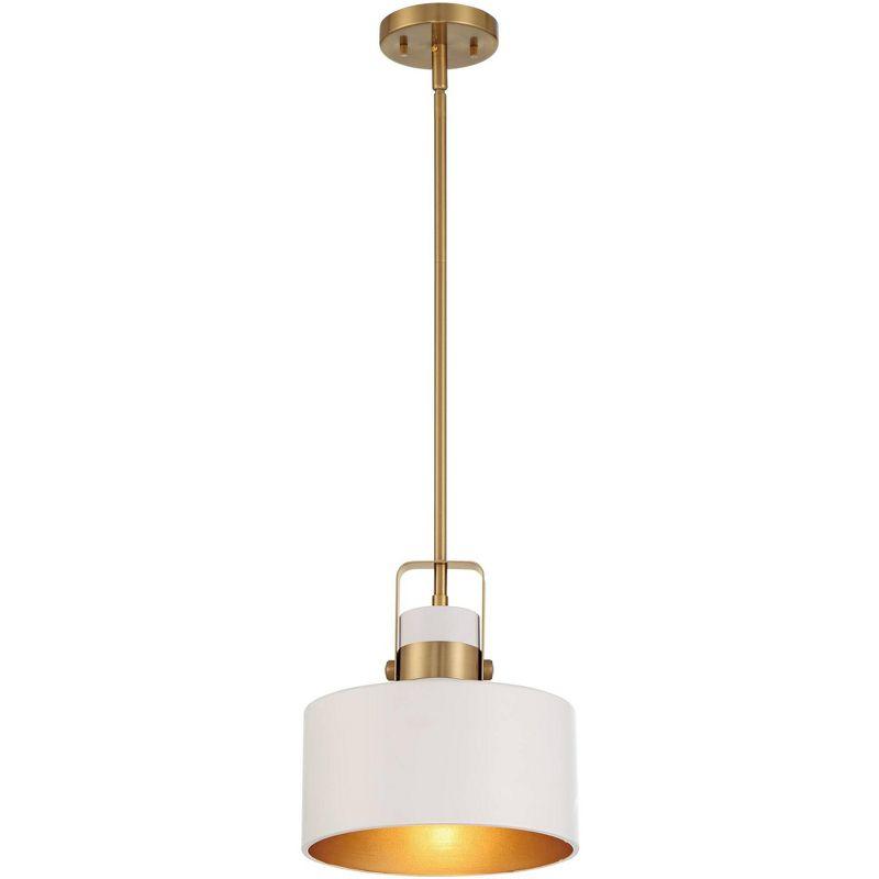 Soft Gold Mini Pendant Lighting 10" Wide Modern Matte White Drum Shade Fixture for Dining Room Home Foyer Kitchen Entryway Bedroom