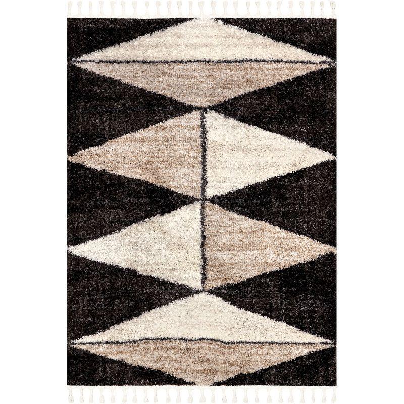 Brown and Beige Geometric Shag 4' x 6' Area Rug